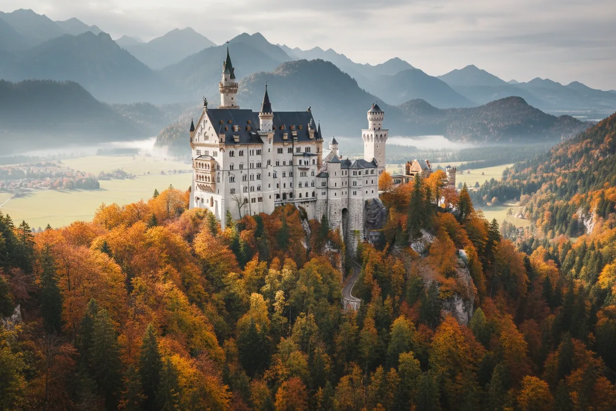 Neuschwanstein Castle Bavaria Germany autumn forest